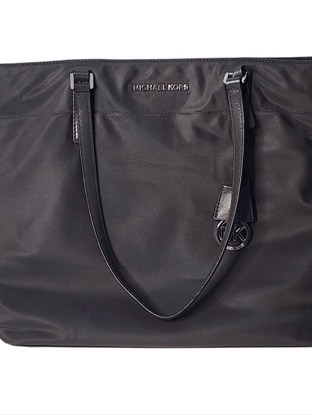 Michael Kors Morgan Large Nylon Tote Bag Graphite Gray Leather Trim